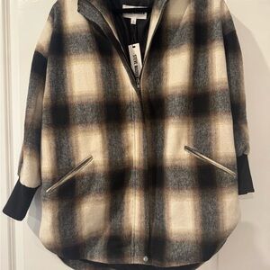 Steve Madden Plaid Cape Jacket in Black and Cream